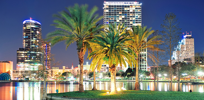 Downtown Orlando in the evening.